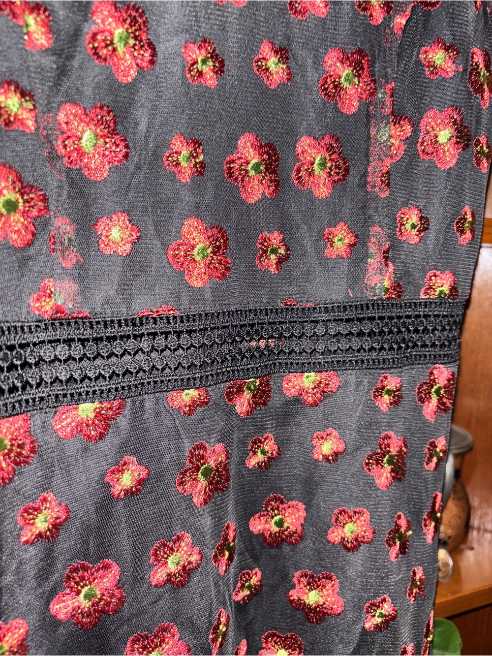 BB Dakota Black Dress with Red Floral Embroidery - Picture 4 of 9